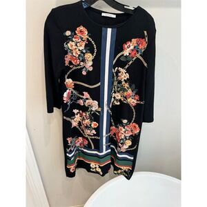 Zara Women's Floral Print Knee Length Dress Multicolor 3/4 Sleeve